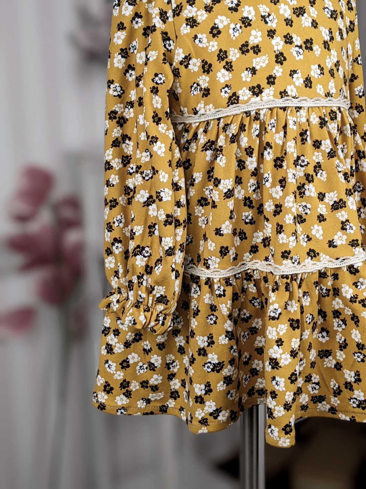 Haljina u boji senfa sa cvetnim dezenom - SNIŽENO