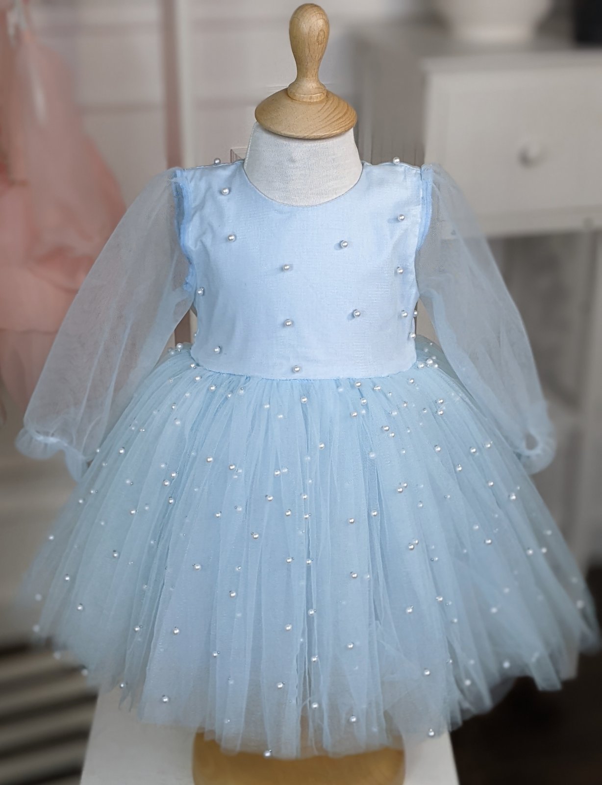 Plava haljina sa biserima