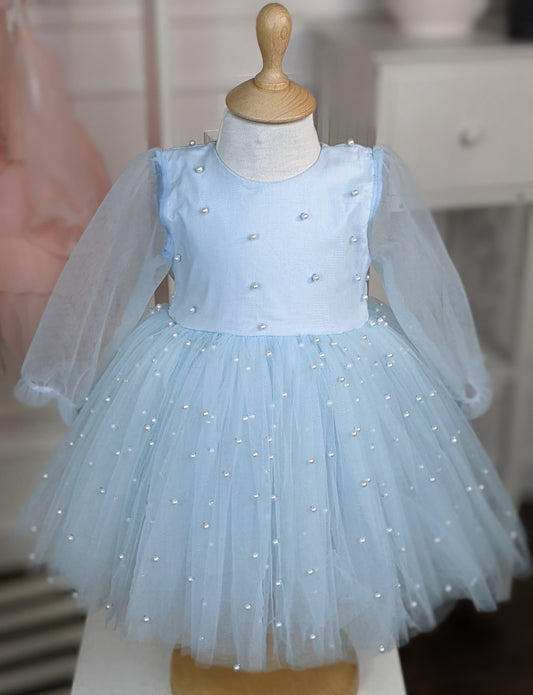 Plava haljina sa biserima